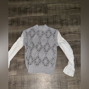 Gray Argyle Sweater Vest with White Sleeves